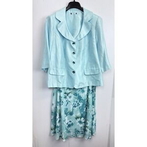 Dana Kay Vintage Skirt Set 2-Piece Women's Plus Size 14W/16W Aqua Blue Floral